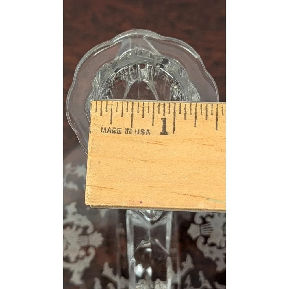 Vintage Clear Glass Cornucopia Candlestick Etched Floral UV Reactive Glows 4.25